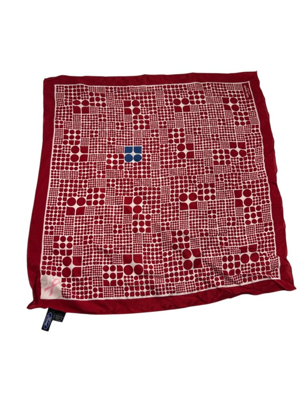Kate Spade New York Silk Red White Geometric Scarf Pink Ribbon Breast Cancer
